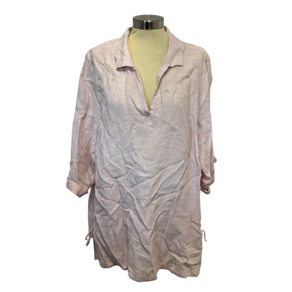 Sigrid Olsen Light Pink Linen Popover Shirt Tunic Waist Side Tie Size 2X Plus